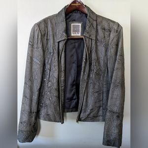 Vintage Lucid Gray Genuine Leather Metallic Zippered Jacket. Size Large